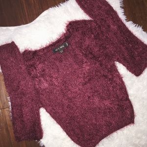 cross over furry crop top - burgundy